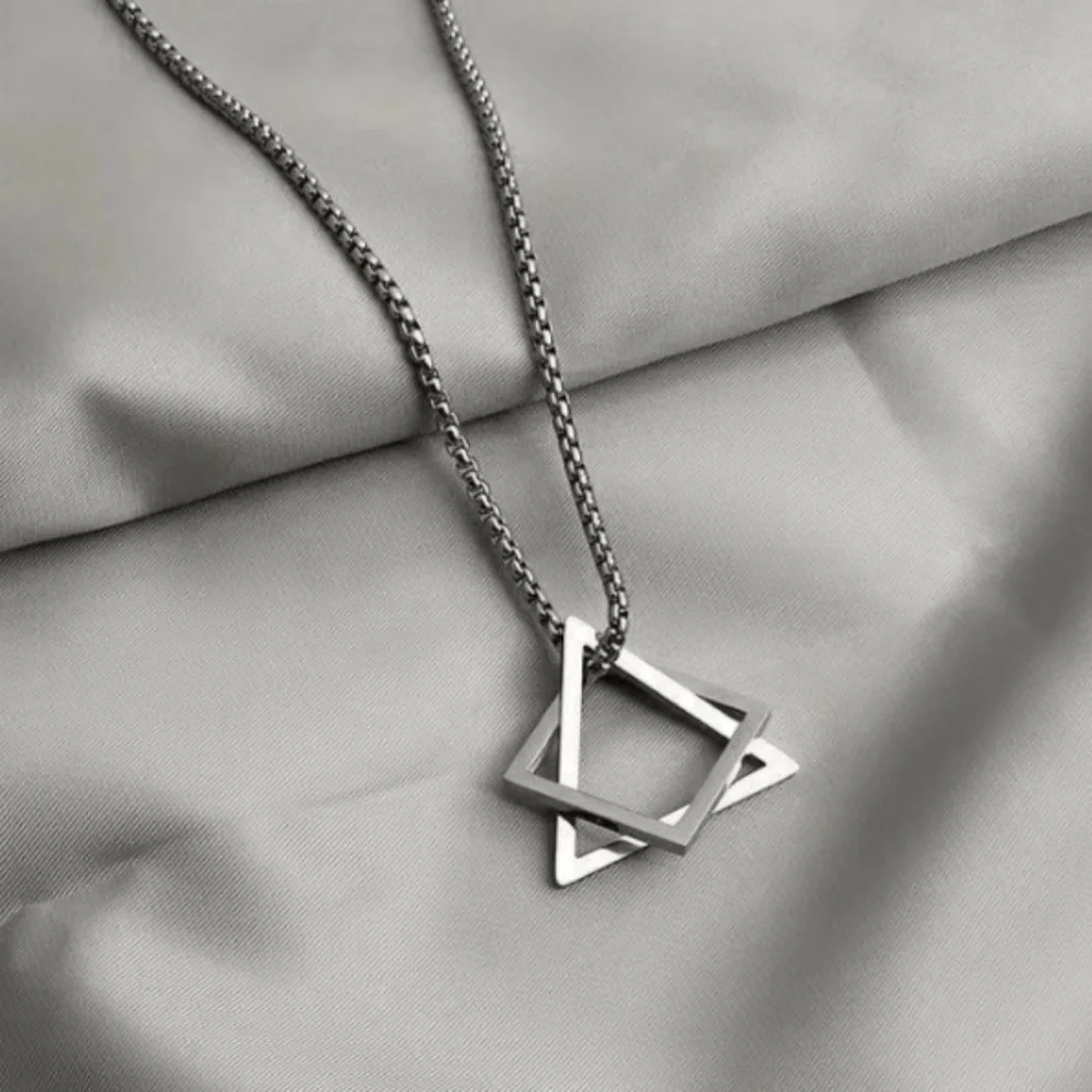 Geometric Hollow Triangular Chain Pendant Necklace Men/Women - Picture 10 of 16